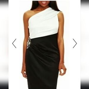 Jessica Howard Evening One-Shoulder Colorblock Satin Dress Size 12